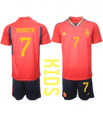 Spanien Alvaro Morata #7 Hemmakläder Barn VM 2022 Kortärmad (+ Korta byxor)